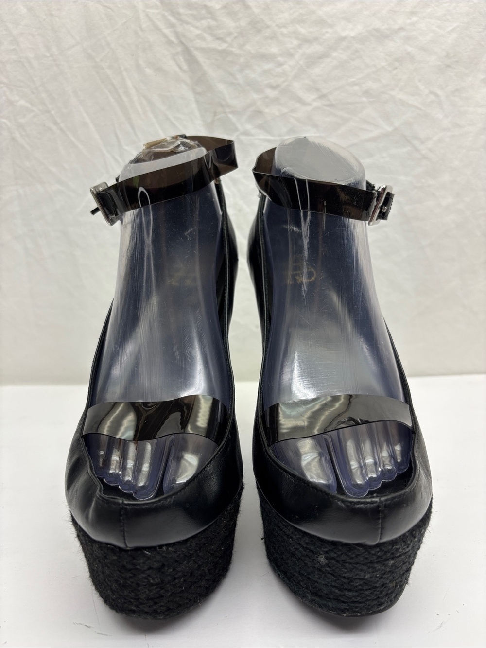 Yes Black Platform Espadrille Sandals with Ankle Strap, SZ 10, box 48